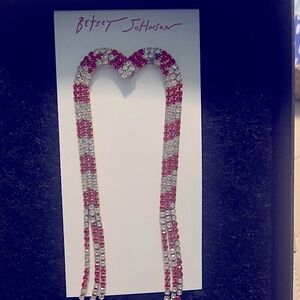 Betsey Johnson Holiday Candy Cane Red & White Rhinestone Dangle Pierced Earrings